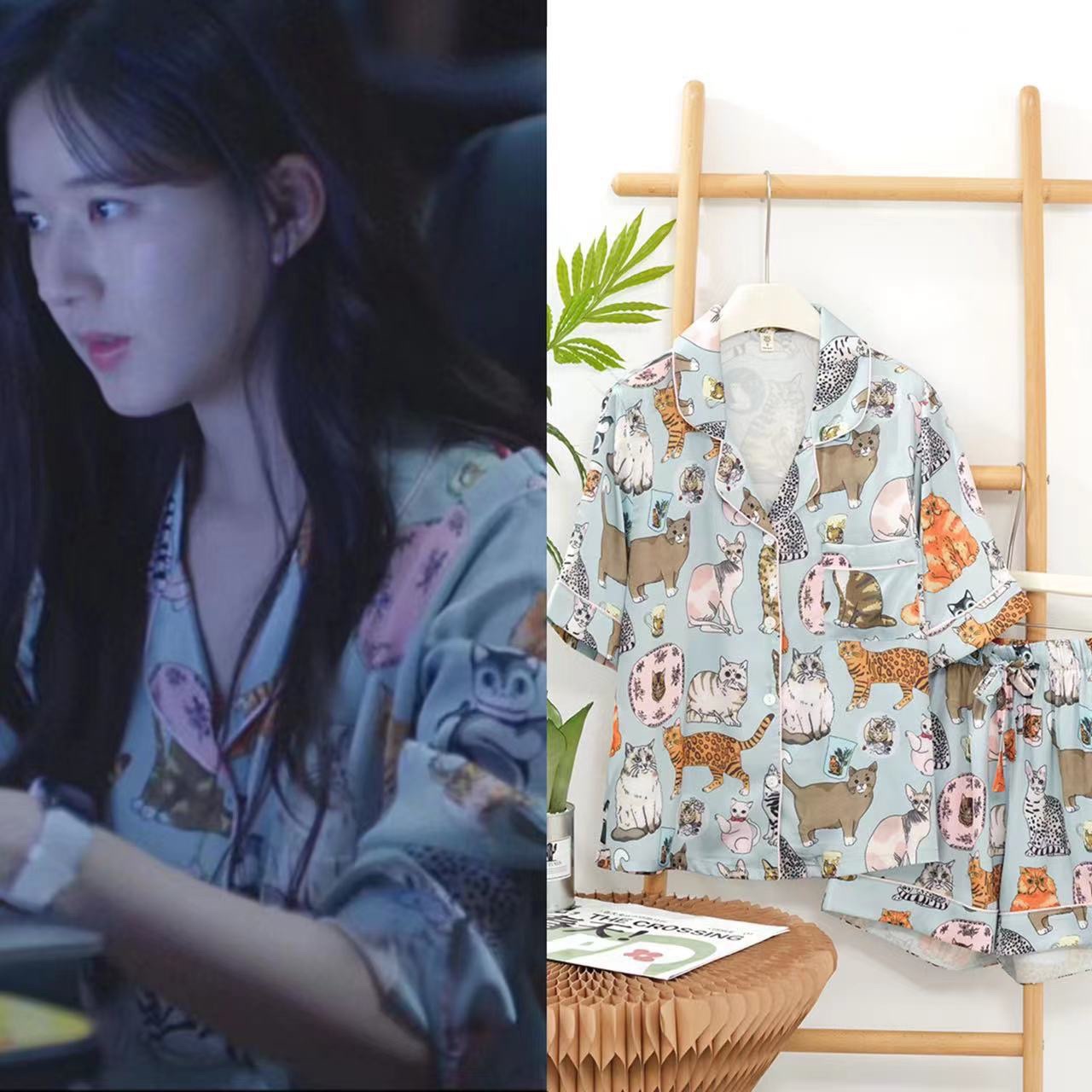 冰丝缎面女士短袖短裤睡衣家居服