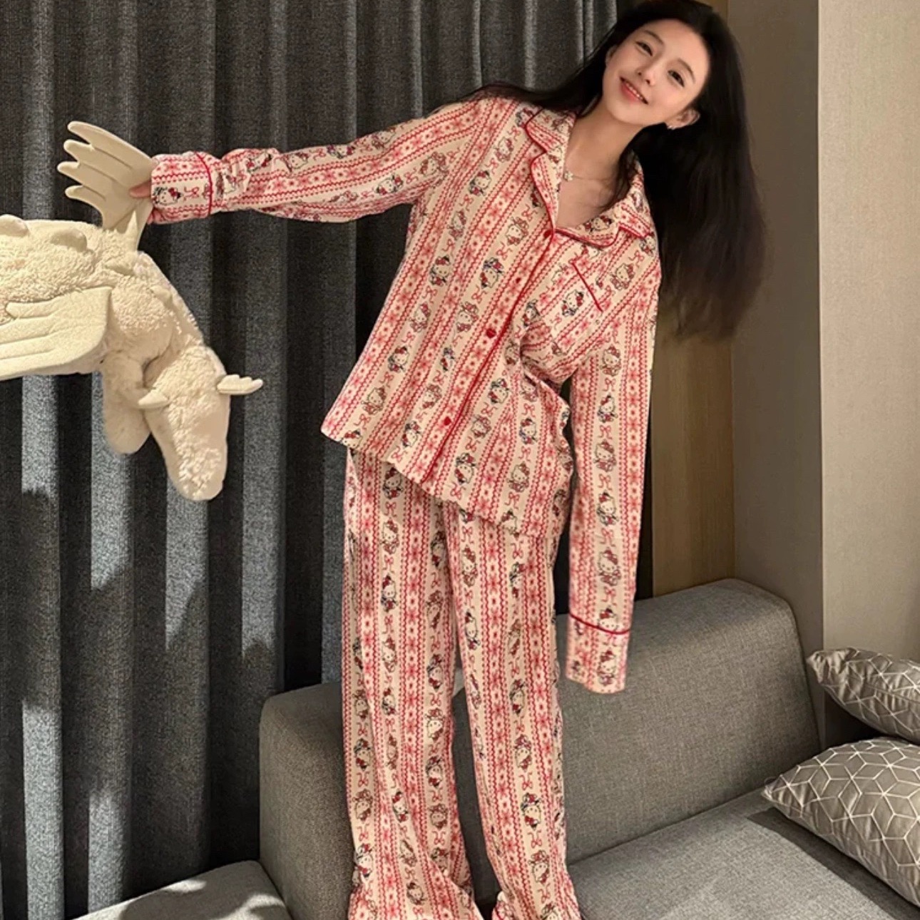 纯棉女款长袖裤睡衣家居服