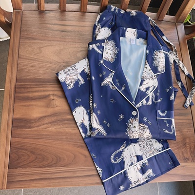 高端轻奢缎面长袖长裤套装