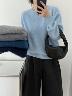 绵羊毛拉绒毛衣女秋冬山羊绒圆领长毛针织衫显瘦百搭拉毛毛衣0168