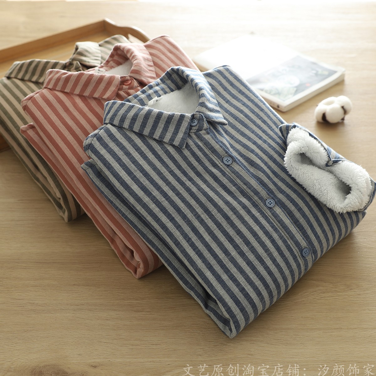 文艺长袖纯棉加绒衬衫女