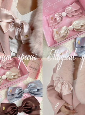 物种 龙心同款日系甜美粉色围脖缎面蝴蝶结少女感别针胸针发夹女