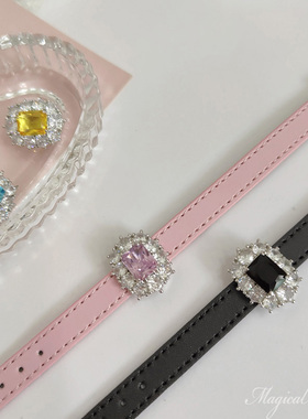 日韩彩色宝石皮革腕带手环