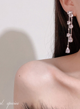 物种 宴会千金 闪钻精致锆石简约气质百搭流苏长款显瘦聚会耳环女