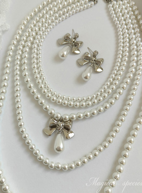 千金公主甜美多层叠戴珍珠项链女