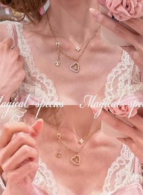 甜妹龙心同款四叶草爱心项链