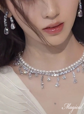 物种浪漫公主鞠婧祎锆石水滴自制无耳洞耳夹生日派对套装耳环项链