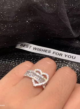 韩版简约镂空爱心开口戒指