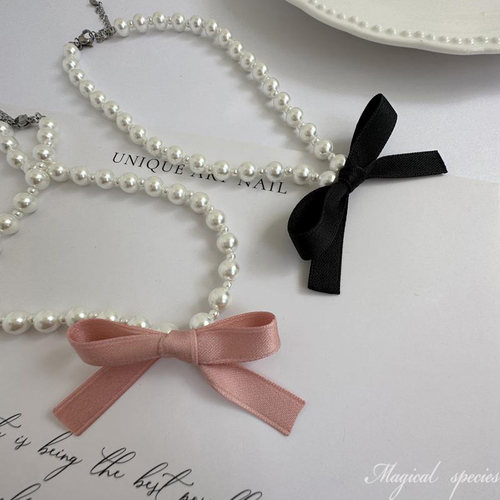 女团款粉丝带珍珠短项链