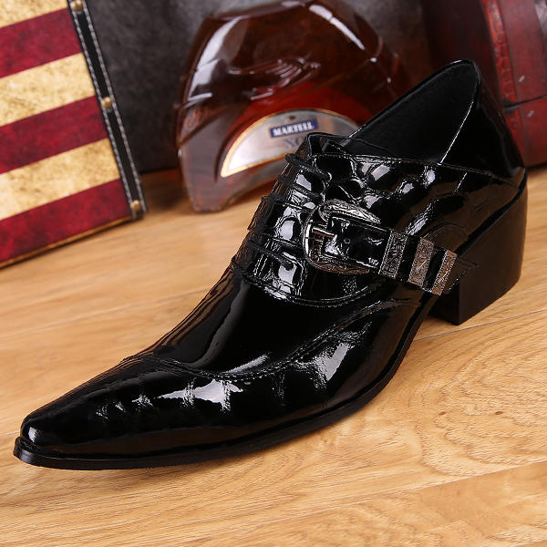 英伦尖头高跟皮鞋美发师男鞋子韩版休闲增高发型师皮鞋低帮潮男鞋