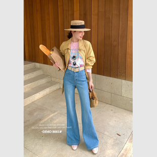 型四面弹显瘦喇叭裤 版 子潮 超好看 DIMO早春蓝色高腰不贴腿牛仔裤