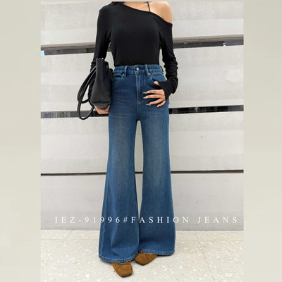 复古微喇拖地裤加绒显瘦牛仔裤