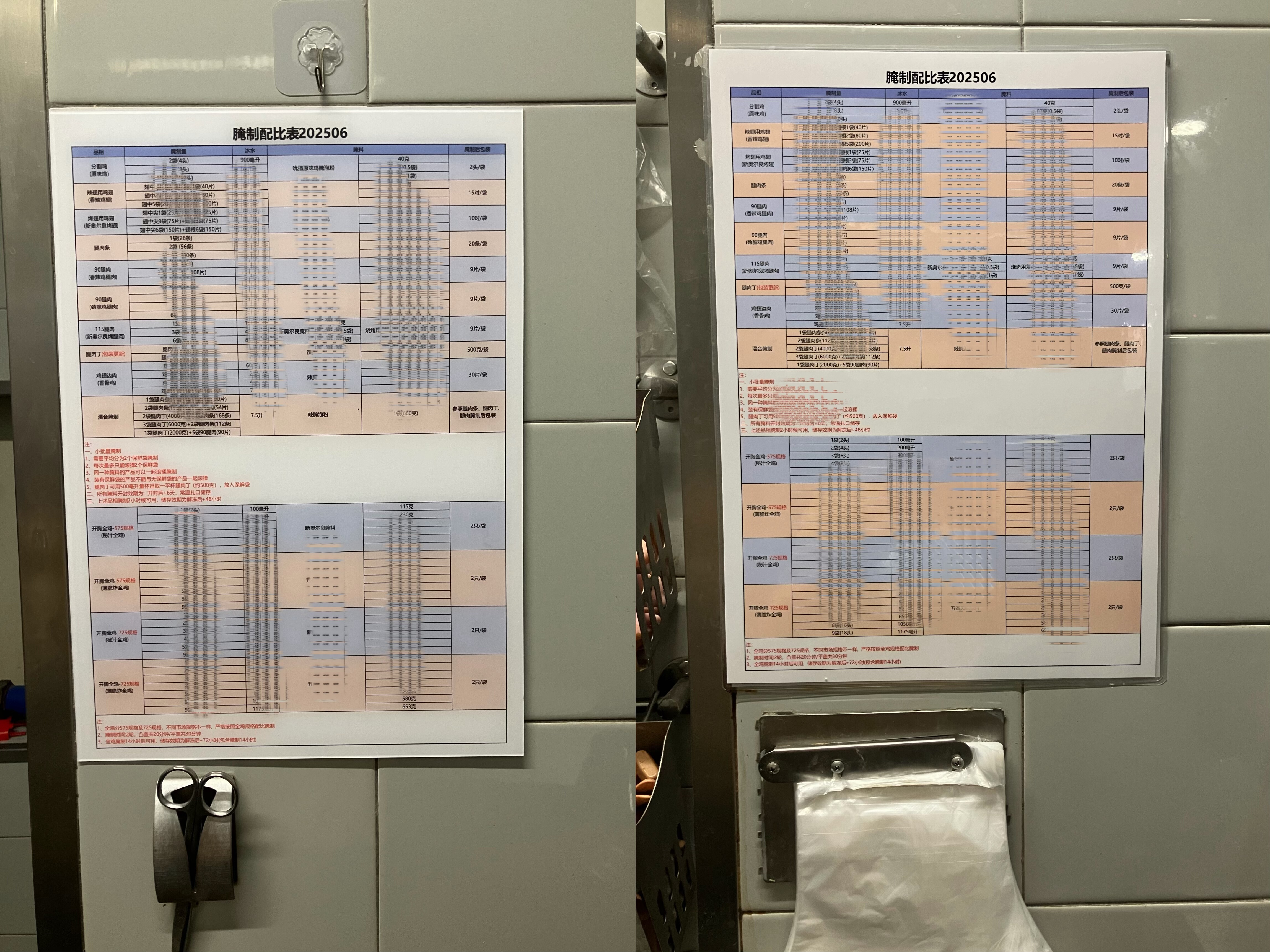 餐厅肯德基用新款腌制配比表员工训练工具食品安全管控工具凯峰
