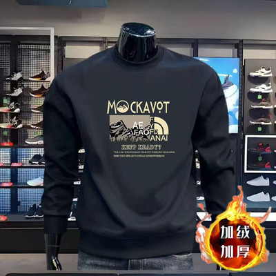 美式潮流时尚短袖男长袖新款痞帅印花圆领加绒男潮牌修身纯棉卫衣