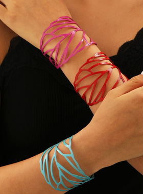 跨境时尚树叶镂空复古彩色手镯