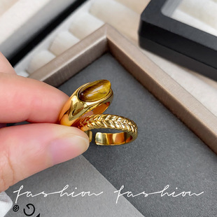 Tiger's eye stone Ears of wheat Adjustable Rings female 戒指