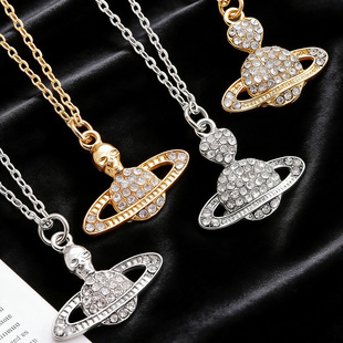星球行星宇宙项链Simple stylish zircon alien pendant necklace