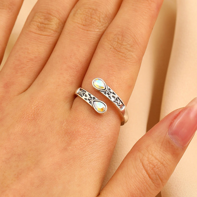 欧美月光石勺形戒指维多利亚复古