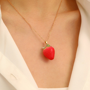 New lovely strawberry peach fruit pendant necklace for women
