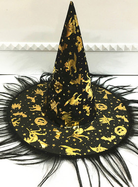 Halloween costume party dress up pumpkin hot gold wizard hat