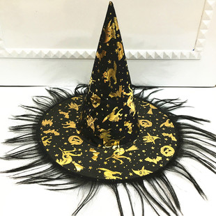Halloween costume party dress up pumpkin hot gold wizard hat