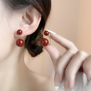 Silver Needle Red Flower Pomegranate Fashion Pearl Earrings