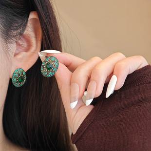 Silver needle emerald oval fashionable earrings women 耳饰女