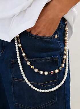 Vintage Multi layer Cross Pearl Colored Waist Chain
