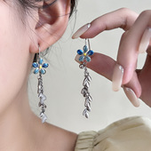 Needle Vacation Blue Silver Flower Leaf Fashion Earrings