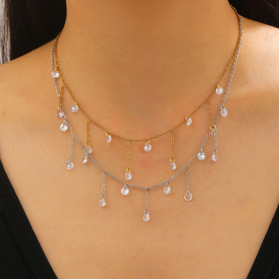 不锈钢爆闪流苏锆石项链女