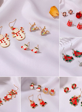 Christmas cute cartoon dripping Snowman earrings set gift