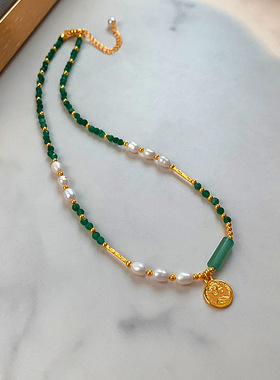 胖迪铜Pearlgreenstoneme项链