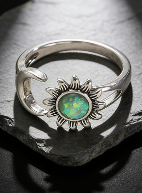 创意名族风彩宝太阳月亮戒指女