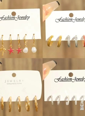 饰品 Cross-border pearl Hoops Starfish vintage gold earrings