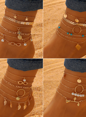 Cross border, multi-layer sexy beach girl wearing anklets