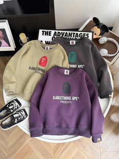 儿童加绒卫衣 25秋冬款猿猴字母卫衣男女童休闲运动卡通字母卫衣