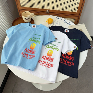 mijello25夏季新款 儿童短袖T恤彩色炫彩字母男女童休闲宽松半袖