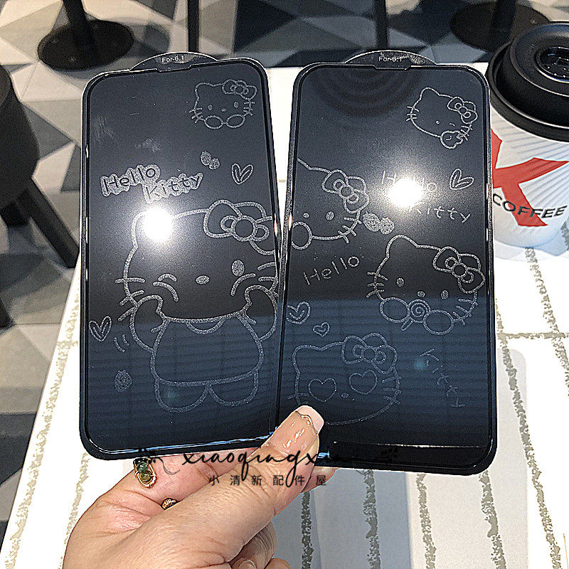 kitty适用苹果iphone11/12/13/14/15/16promax息影钢化玻璃膜新款XSmax/XR/X可爱卡通全屏覆盖手机贴膜高清