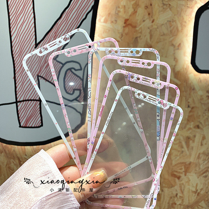 卡通kitty适用苹果XR/XSmax可爱钢化玻璃膜玲娜贝儿iPhone11/12/13/14/15/16promax全