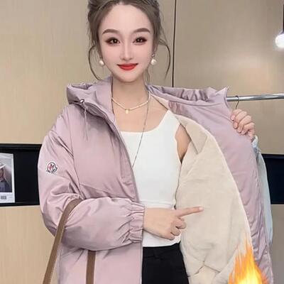 短款加绒加厚连帽冲锋衣外套女2025秋冬季新款小个子百搭棉服上衣