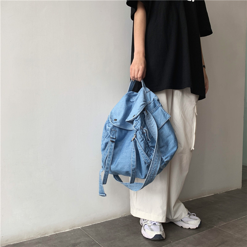 日系港风复古牛仔布潮牌单肩包韩版原宿ulzzang慵懒风学生大包潮