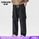 裤 潮流抽绳阔腿休闲长裤 男春季 宽松直筒裤 新款 唐狮高端黑色工装