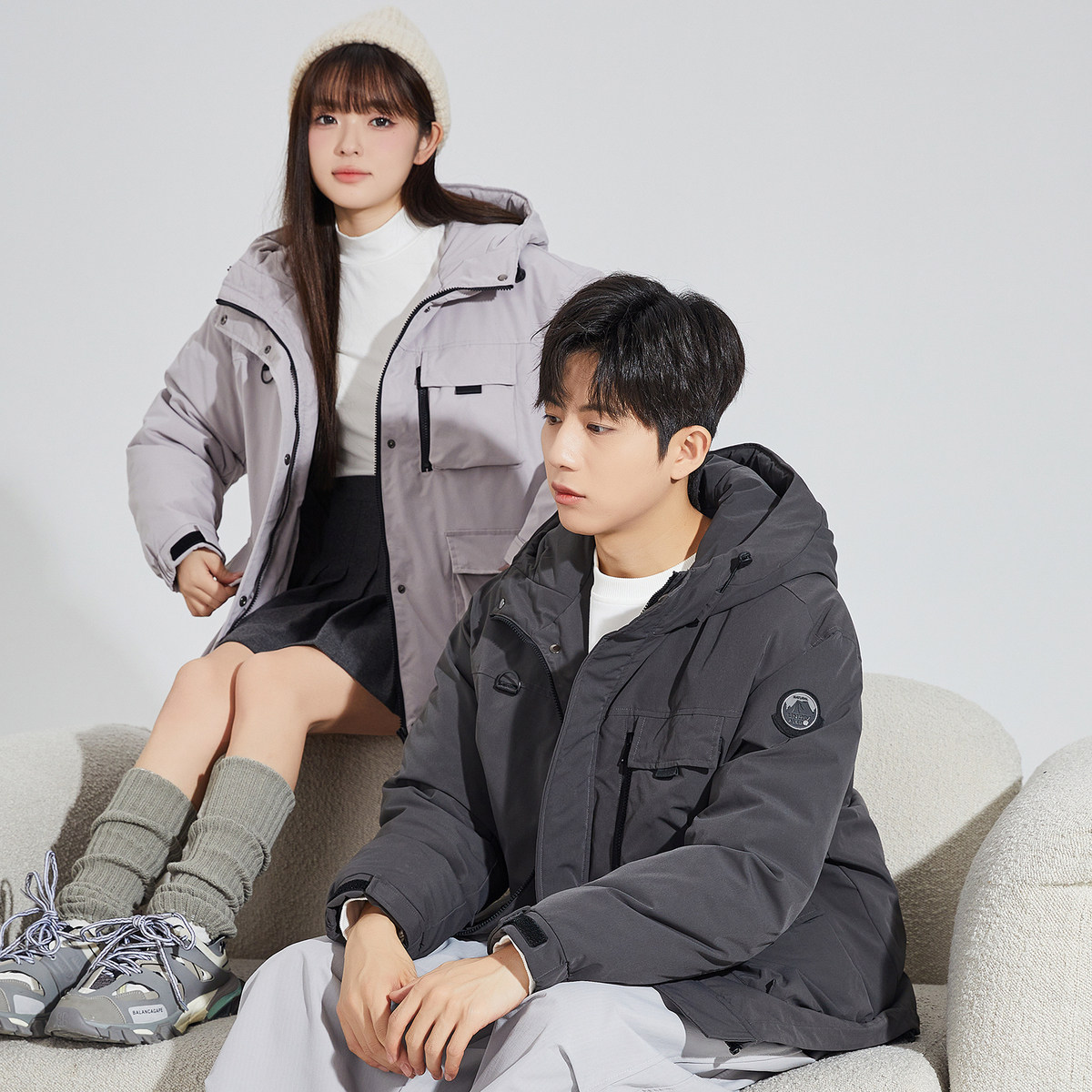 唐狮2024冬季新款情侣羽绒服男女工装加厚连帽户外防风派克外套潮