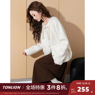 针织外套珍珠盘扣毛线衫 女国风新中式 秋冬毛衣开衫 唐狮2025新款