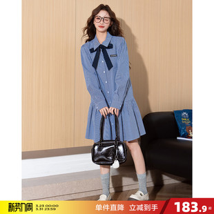 百搭好看温柔风 格纹短裙春秋时尚 唐狮2026秋冬季 连衣裙女衬衫