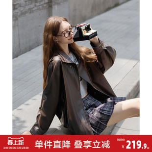 唐狮春季新款外套女重工复古中性机车皮衣外套春秋PU夹克上衣流行