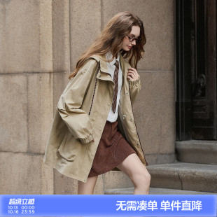 唐狮2026春秋季风衣外套女连帽潮流中长款气质学院风休闲女外套