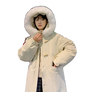 唐狮长款派克羽绒服女冬季新款牛仔扣超好看学院风冬装外套厚