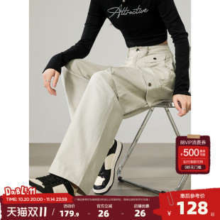 复古多口袋休闲百搭裤 唐狮2025秋冬女休闲裤 美式 裤 子J1 直筒工装