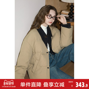 唐狮2026冬款羽绒服女款翻领牛仔拼接假两件短款羽绒服高级感